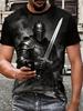 Printed Design – Not Textured - Medieval Dark Knight with Sword Plus Size Men's Short Sleeve T-Shirt, Oversized Loose Fit, Round Neck Casual Summer