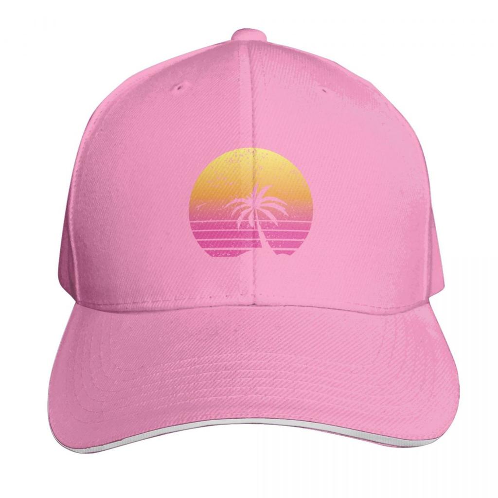 Retrowave Sunset Palm With Distress Effect Baseball Cap Hat Unisex Luxury Fashion Beach Luxury Brand Women Unisexs