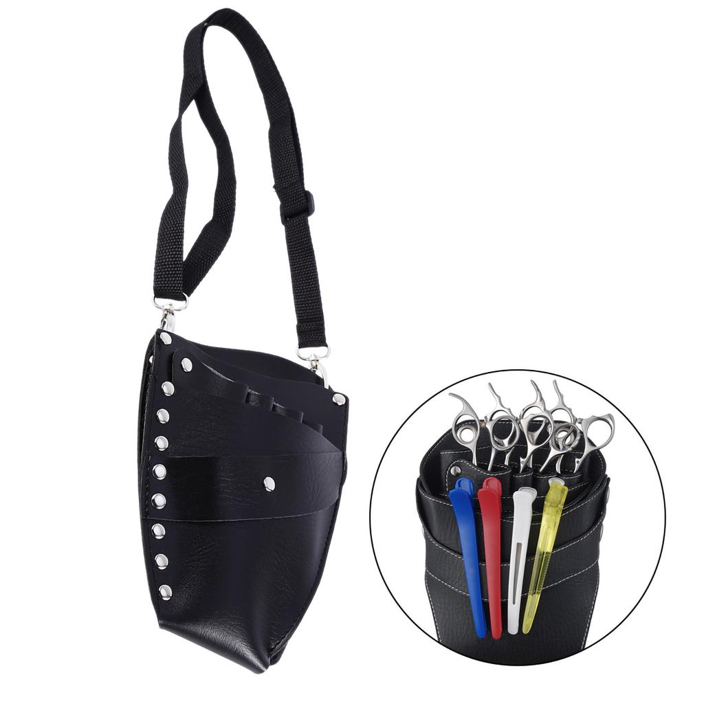 PU Leather Barber Scissor Hairdressing Holster Pouch Holder Case Rivet Clips Bag