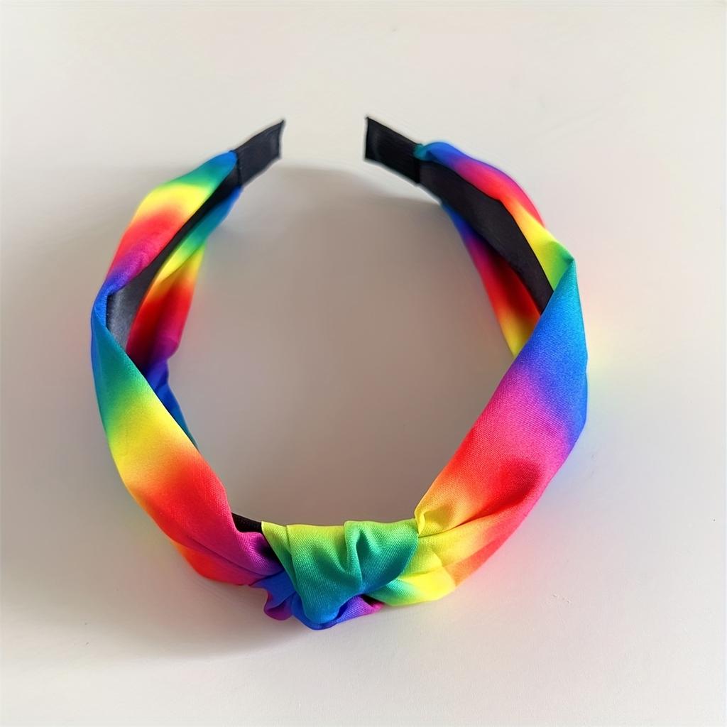 1pc Rainbow Wide Knotted Headband for Women, Soft Stretchy Fabric, Gradient Color for Spring Summer, Beach, Festival, Daily