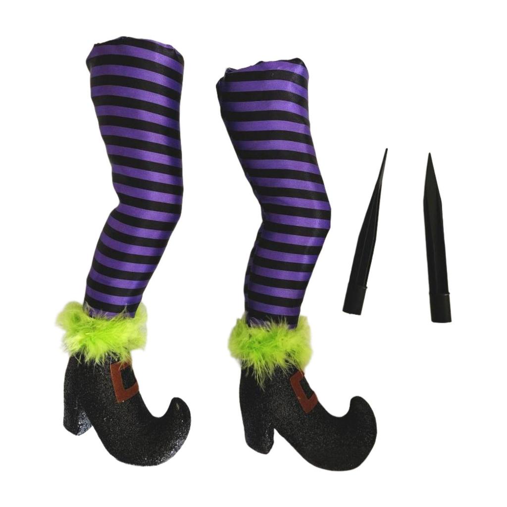 2x Halloween Witch Legs with Stakes Party Haunted House with Shoes Indoor Outdoor Scary Wicked Witch Legs Halloween Decoration