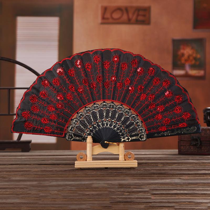 1Pc Chinese Ancient Style Flower Women Folding Fan with Tassel Fringe Hanfu Cheongsam Dance Fan Photo Props Summer Handheld Fan