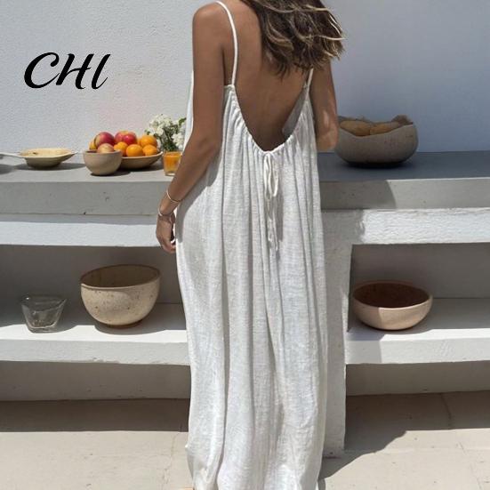Autumn Jacket Dress Women's Backless Cami Summer Casual Sleeveless Boho Beach Maxi Women Spaghetti Strap Vacation Long Sundress with Back Tie