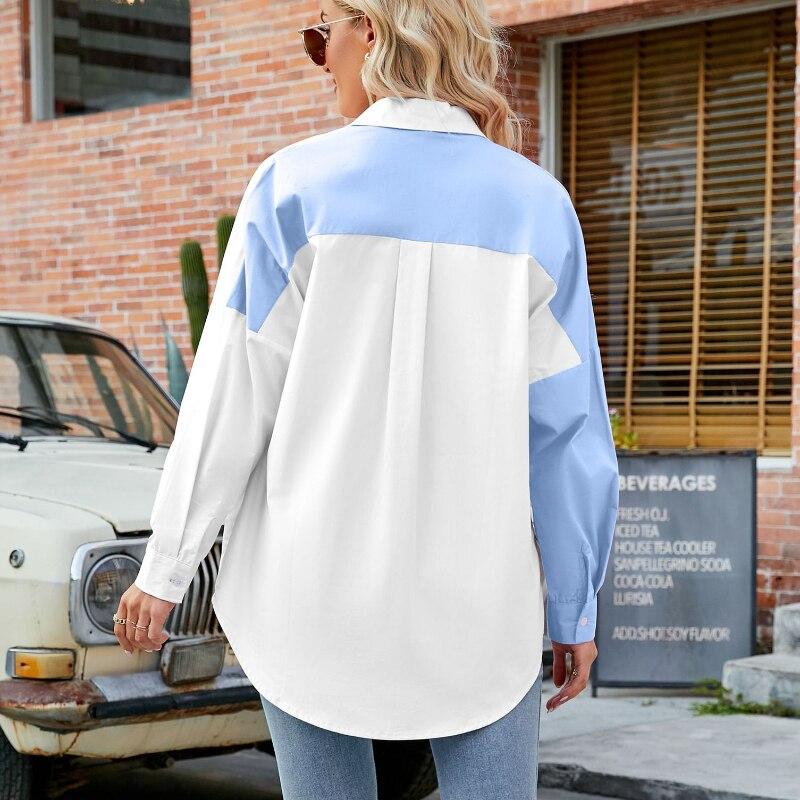 Fashion Color Patchwork Shirt Loose Tops Women Shirts Blouses Spring And Summer 2023  Casual Long Sleeve Shirt Clothes 24913