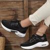 Large Size Spring New Casual Sports Shoes Women's Flying Woven Slope Heel Round Head Lace-up Mesh Women's Single Shoes