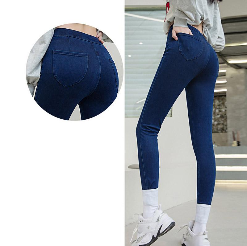 Lady Casual Street Slim Pencil Pants Dámské Skinny Kalhoty Jednobarevné černé kalhoty s knoflíkem do kapsy