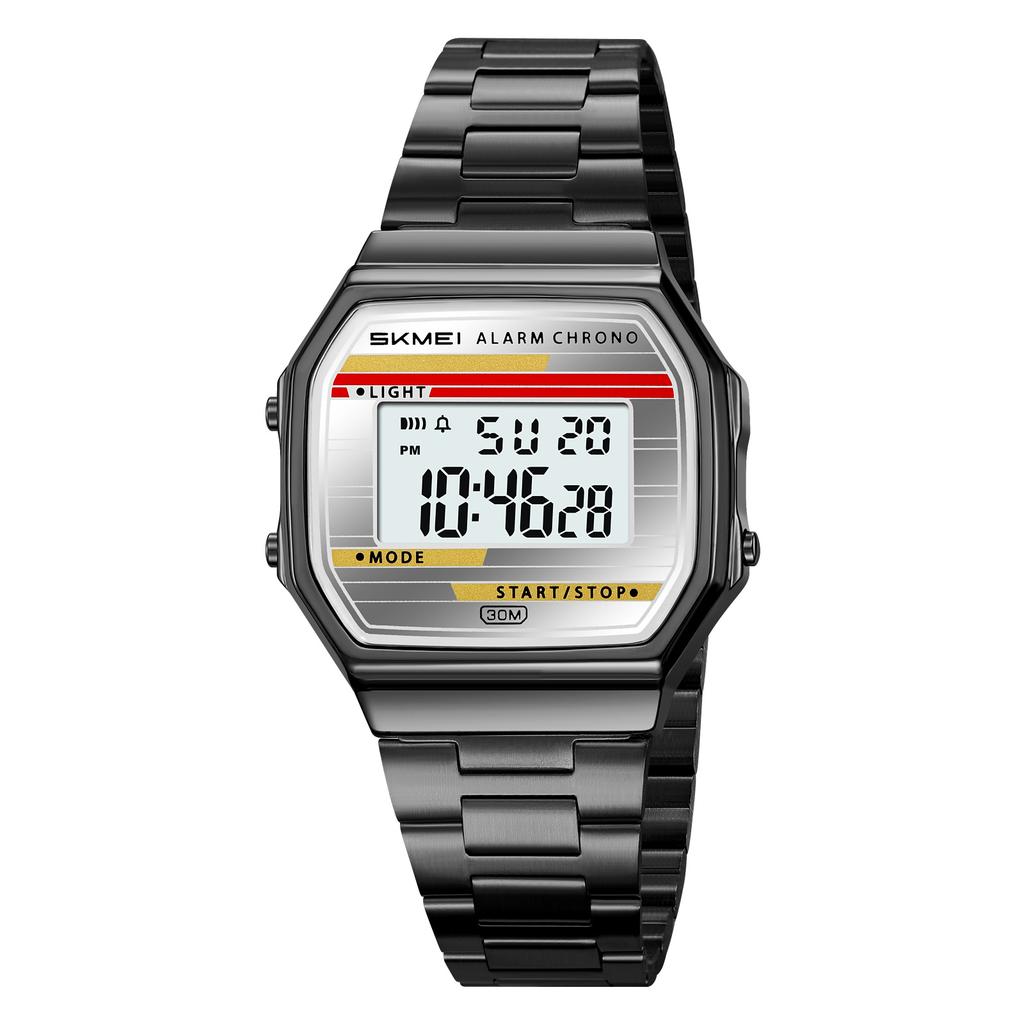 SKMEI 2514 Fashion Casual Men's Digital Watch Steel Strap Waterproof Small Square Dial Multifunction Male Electronic Clock Gift