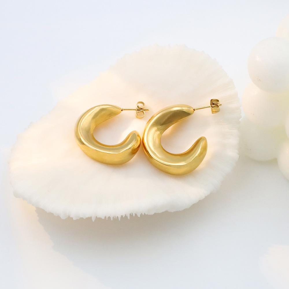 Fashion Light Luxury Geometric C-Shaped Hollow Earrings Women'S Simple High-End Titanium Steel Jewelry Earrings