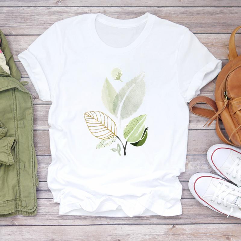 

(European Size)Lovely Style Women Print Lady Striped Plant Cute Female Tee Top Fashion T Shirt Clothing Casual Short Sleeve Graphic T-shirt 4XL