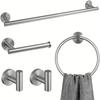 4-piece Stainless Steel Set, Including Toilet Paper Holder, Towel Ring, and 2 Towel Hooks for Bathroom Storage