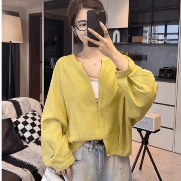 

Women s Korean Style V-Neck Solid Color Shirt - 2025 Spring/Summer Casual Loose Sunscreen Top Extra Large чорний