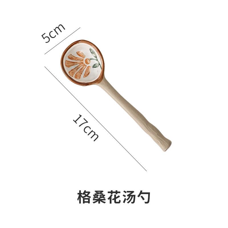 Japanese Style Coarse Pottery Spoon Creative Coffee Spoon Dessert Spoon Restaurant Cute Long Handled Rice Spoons Kitchen Tools