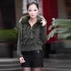 Winter Women's Sweater Imitation Rabbit Fur Collar Beaded Hooded Knitted Coat