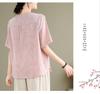 Mid-Age Women's Summer Cotton Linen Embroidered Two-Piece Set: Short Sleeve Top & Pants, Plus Size, Loose Fit