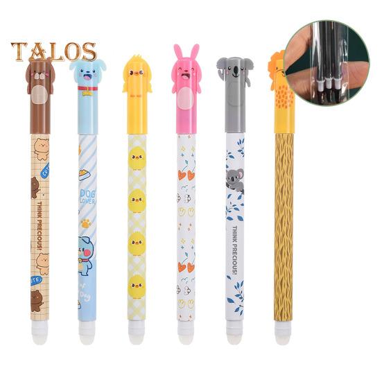 6 Pcs Erasable Gel Pens Cartoon Animal Rollerball Gel Pens 0.5mm Blue/Black Ink Erasable Ballpoint Pens for School Office Home Supplies