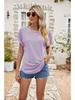 Women's Eyelet Summer Round Neck Short Sleeve Casual T-shirt