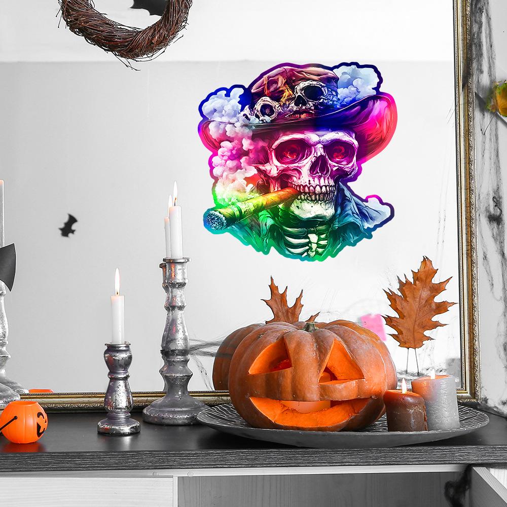 Halloween Colorful Laser Personalized Skull Glass Window Home Festival Decoration Stickers