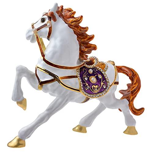 White Horse Figurine, 5.51-inch Trinket Box, Jewelry Box with Hinges, Golden Crystal Enamel, Animal Home Decor, Special Occasion Gift