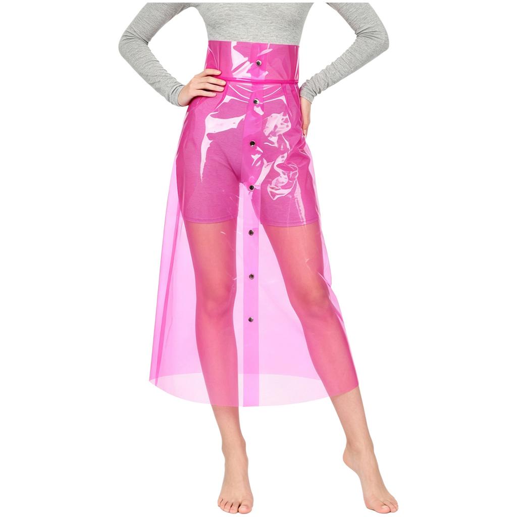 Gonna Trasparente da Donna in PVC Vita Alta Chiusura con Bottoni Bodycon Tubolare Midi Gonna Copricostume Rave Cosplay