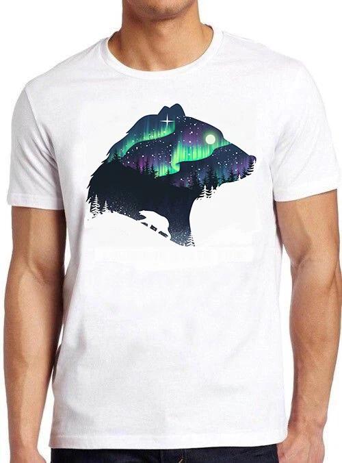Northern Lights Polar Bear Art Cool Gift Tee T Shirt M550 S