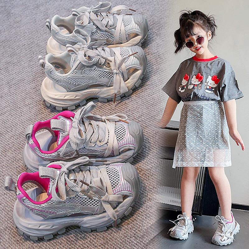 Students Sports Sandals Toes Capped Mesh Breathable Kids Running Shoes Soft Sole 2025 Summer New Children Casual Shoes Non-slip