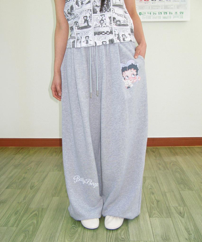 RONRON Betty Boop Lettering Sweat Jogger Pants Gray