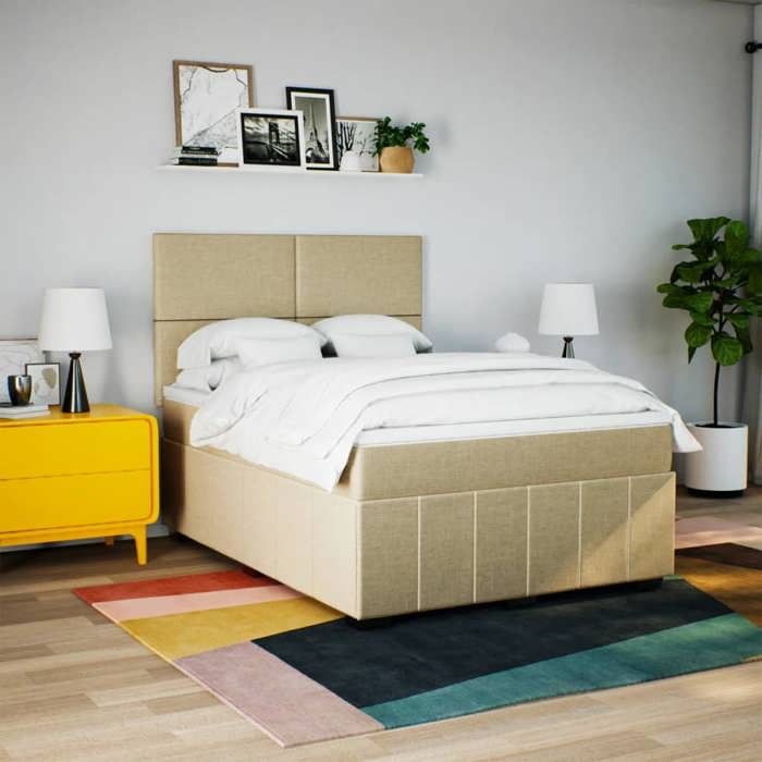 Exclusive House - Slatted Bed Base with Cream Mattress 140x200 Cm Fabric