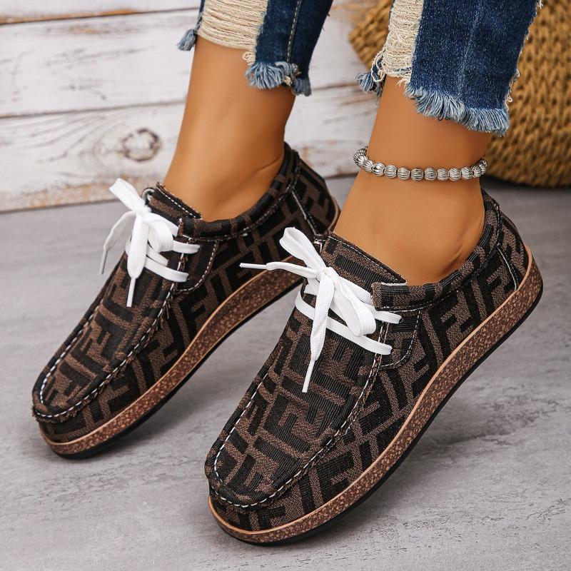 Large Size Casual Single Shoes Women's Color Lace-up Graffiti Low-top Canvas Shoes Wood Grain Platform Shoes