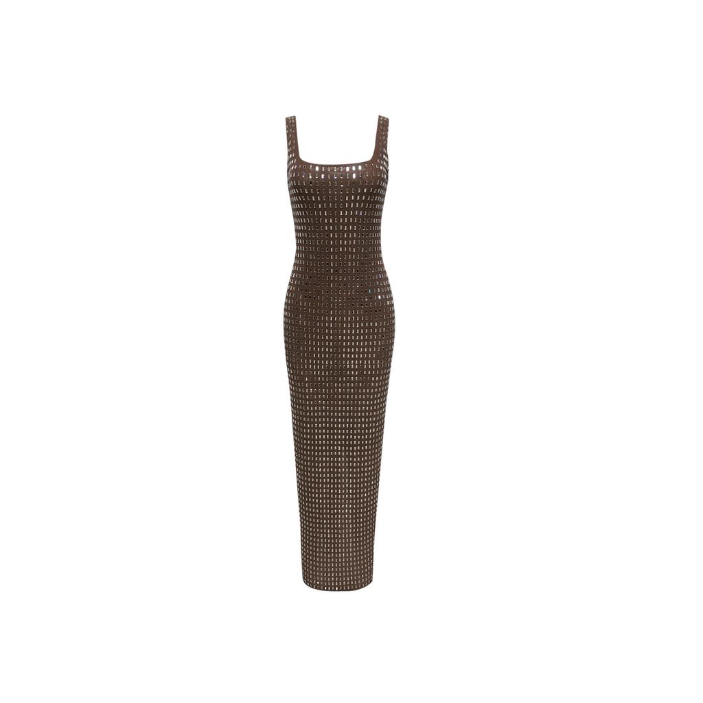 Fashion European and American Women's Clothing Temperament Suspender Long Heavy Industry Hot Diamond Backless Banquet Dress