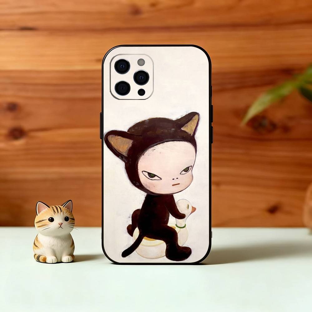Art of Japan Y-Yoshitomo Nara Phone Case For iPhone 17, 16,15,14,13,12,11 Plus,Pro Max, Others Soft Black Cover