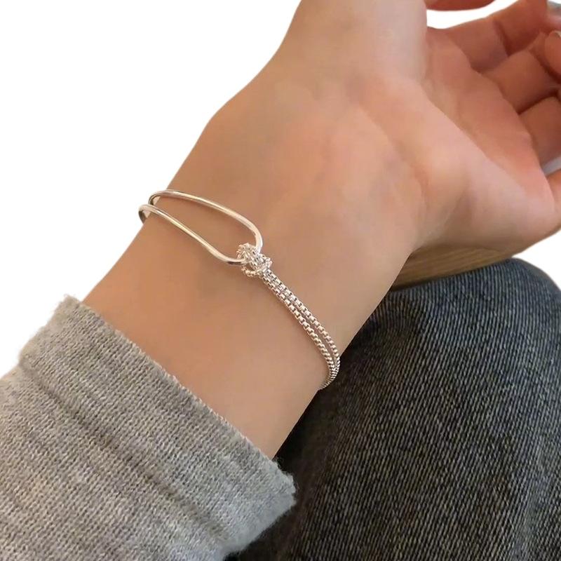 Double-layer Curved Tube Starry Sky Bracelet for Women Asymmetrical Splicing Simple Style Round Bead Bracelet Party Jewelry