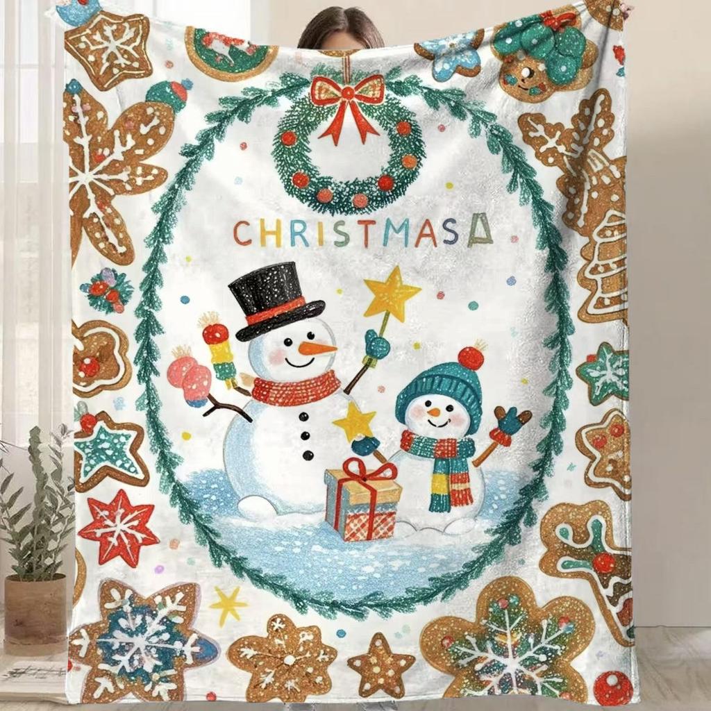 Cartoon Santa Claus Printed Blanket for Sofa Bed Travel Camping Living Room Office Conditioning Blanket for All Seasons Gifts