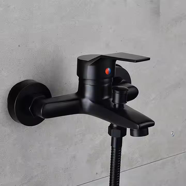 Bathroom Use Modern Single Handle Thermostatic Faucet Stainless Steel Wall-Mounted Mixer Tap with Dual Hole Design (Black,In-Wall Shower Faucets)