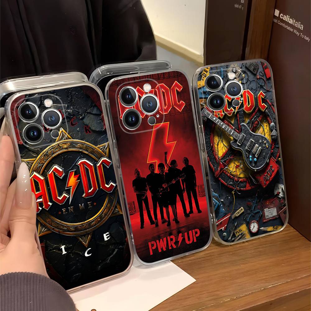 Custodia in TPU Trasparente AC Back In Black DC per iPhone 17 11 12 13 14 15 16 Pro Max 16 Plus Cover
