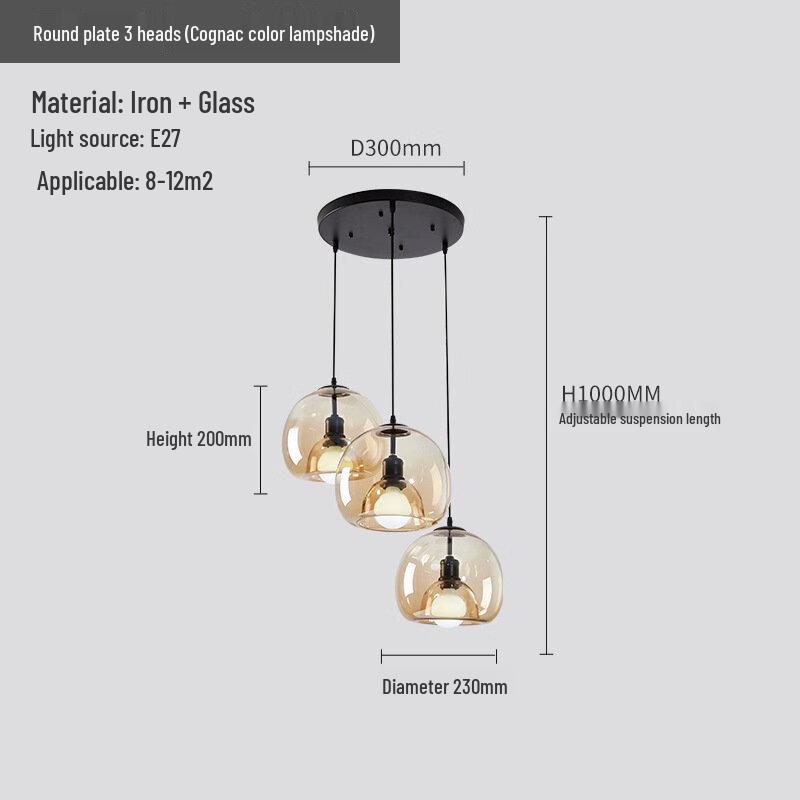 Nufeng Amber Three-Head LED Pendant Light