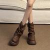 Brown Retro Maillard Platform Martin Boots Women's 2025 New Autumn Versatile Heightening Stacked Pants Tube Boots