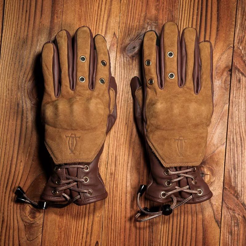

Retro Motorcycle Gloves Man Woman Winter Fleece Liner Warmer Vintage Full Finger Protective Windproof Genuine Leather Gloves XL коричневий