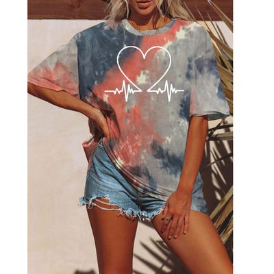 Sommer Damen Mode T-Shirt Batik Tops T-Shirts Damen Linie Love Print Kurzarm Kleidung Damen Lässig Stilvolles Outfit