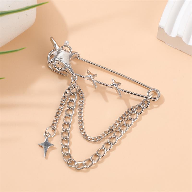 Schmuck Retro Diamant Stern Mond Sichel Kette Quaste Broschen Elegant Damen Kleidung Dekor Zubehör Tasche Anhänger Anzugnadeln