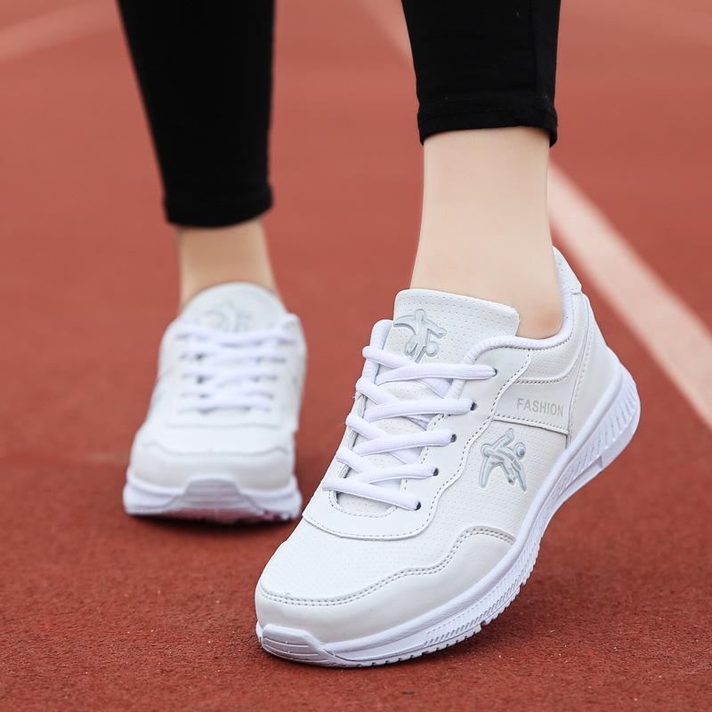 Women's shoes leather surface waterproof sports shoes spring lightweight soft sole running shoes women's casual shoes black shoes female brand