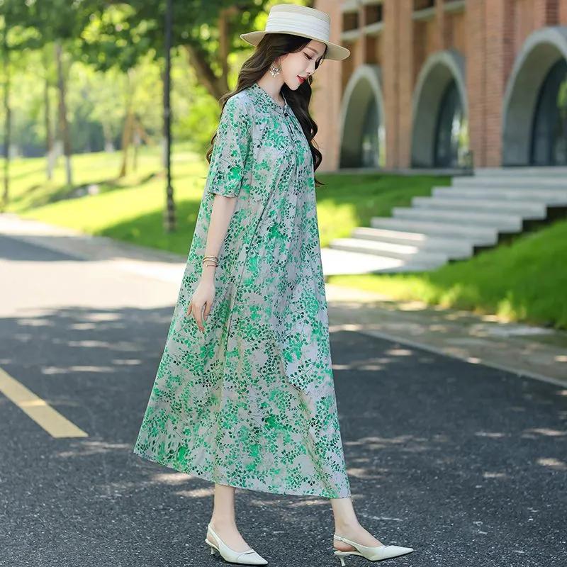 Womens Casual Floral Print Half Sleeve Loose Maxi Dress