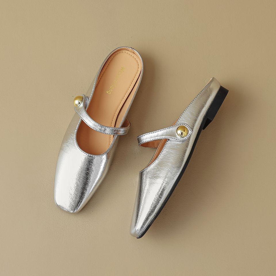 Women's Flat Summer One Strap Mary Jane Sandals Outer Wear Baotou Half Slippers