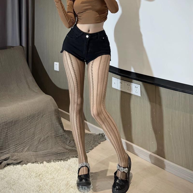 Women Stockings Fishnet Tights Sexy Geometric Striped Pantyhose Rattan Mesh Lace Gothic Y2K Lolita Girl Seamless Fishnet Legging