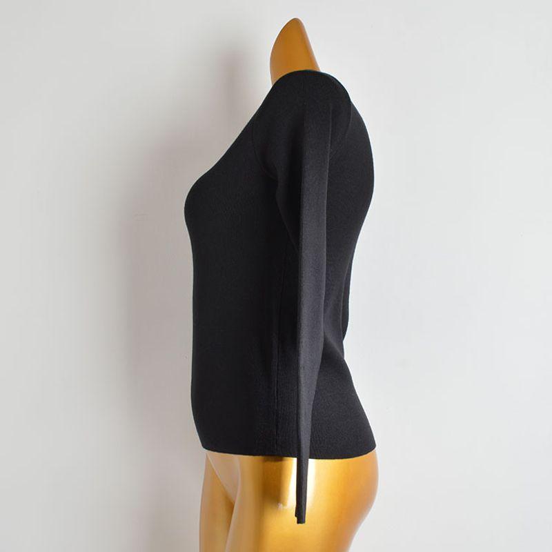 French Sexy Halter Cut-out Expose Clavicle Pullover Long Sleeves Bottoming Shirt for Women Silm Slim Looking All-Matching Sweater Tops