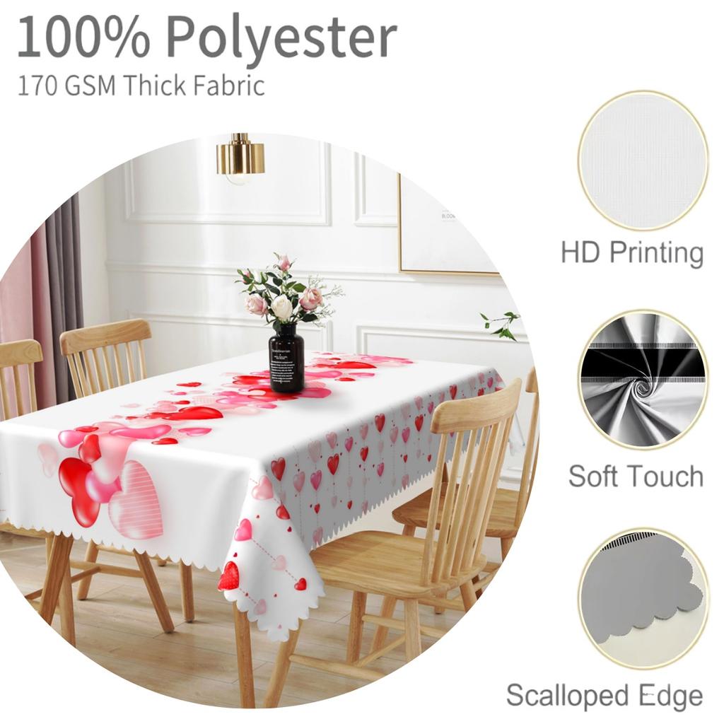 Valentines Day Tablecloth Waterproof Pink Red Heart Pattern Romantic Dinner Date Washable Kitchen Table Cover Wedding Decoration