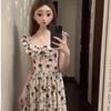 French high-end feeling flying sleeves floral dress women's summer new gentle temperament waist and thin long dress