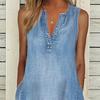 Denim Dress V-neck Sleeveless Casual Loose Hem Mid-calf Length Dressing Up Breathable Women