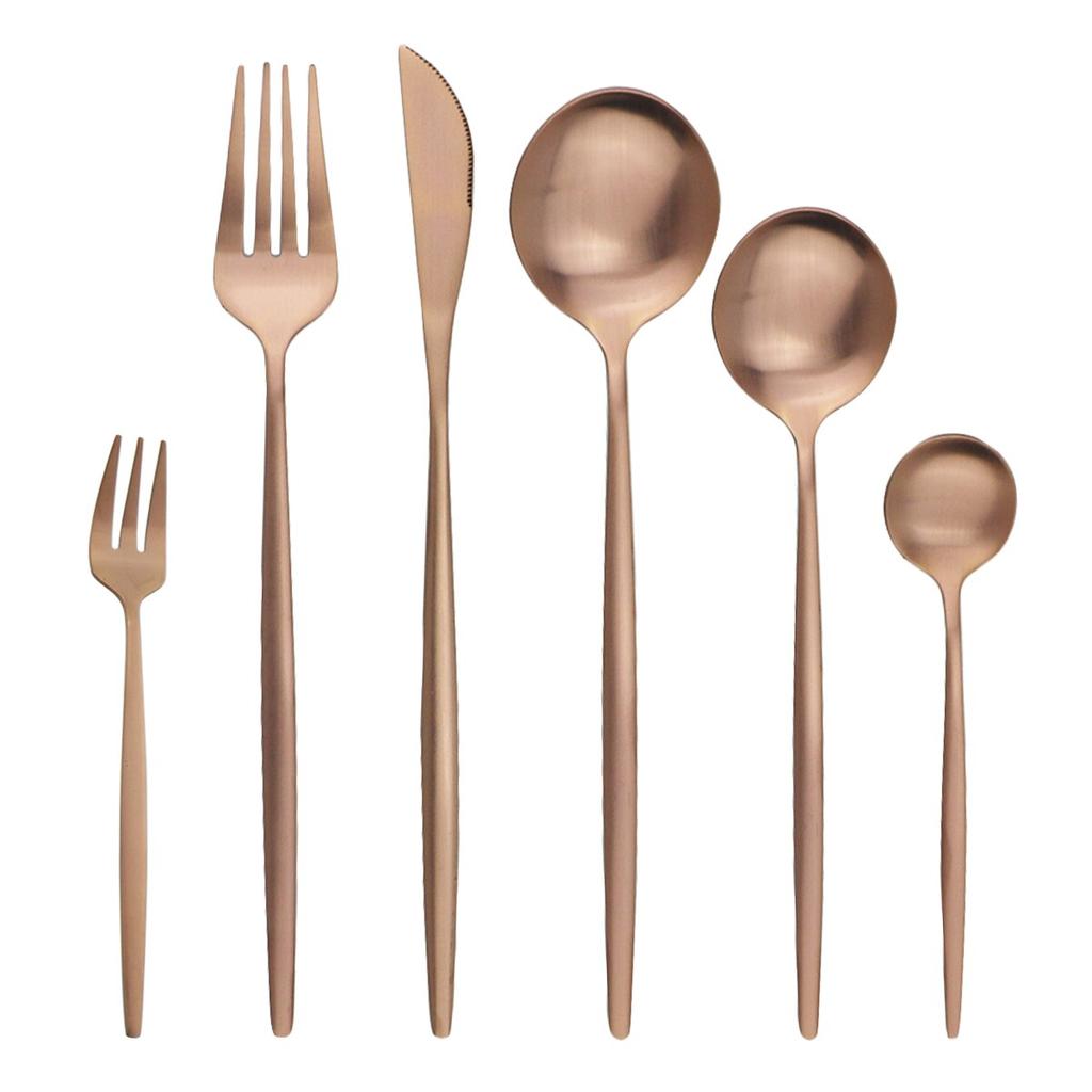 Set Gold Cutlery Dinnerware 6pcsset Knife Cake Fork Tea Dessert Spoon Tableware Stainless Steel Flatware Kitchen Silverware Set