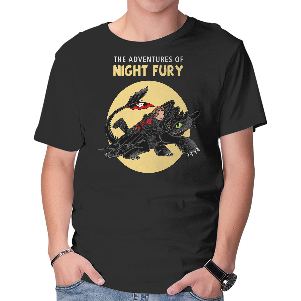 Unisex Crew Neck T-Shirt The Adventures Of Night Fury Graphic Short Sleeve Casual Tee S