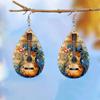 Fashion Water Drop PU Leather Earrings Vintage Musical Notation Pattern Drop Earrings Colorful Music Score Guitar Flower Pattern Teardrop Earrings